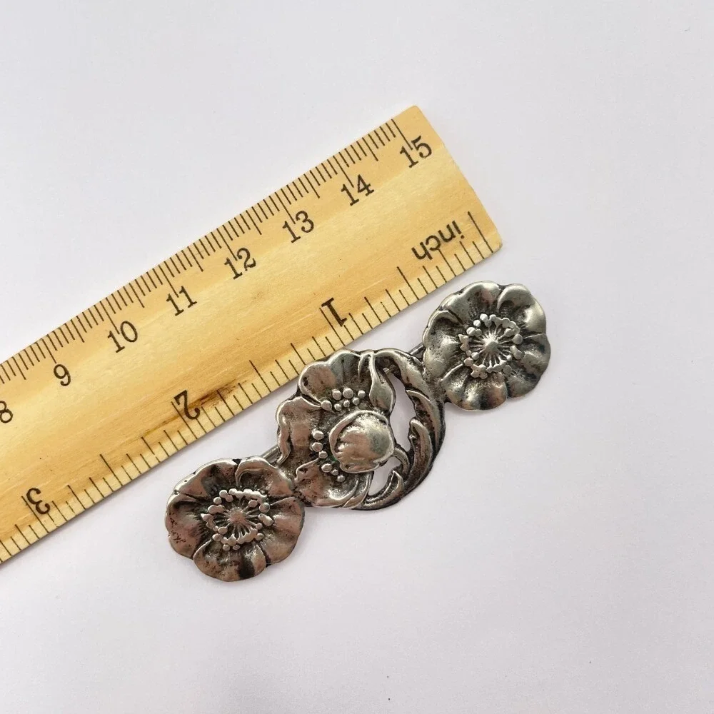 ❗️FINAL SALE❗️Vintage Sterling Silver Nouveau Repousse Poppy Flower Brooch Pin